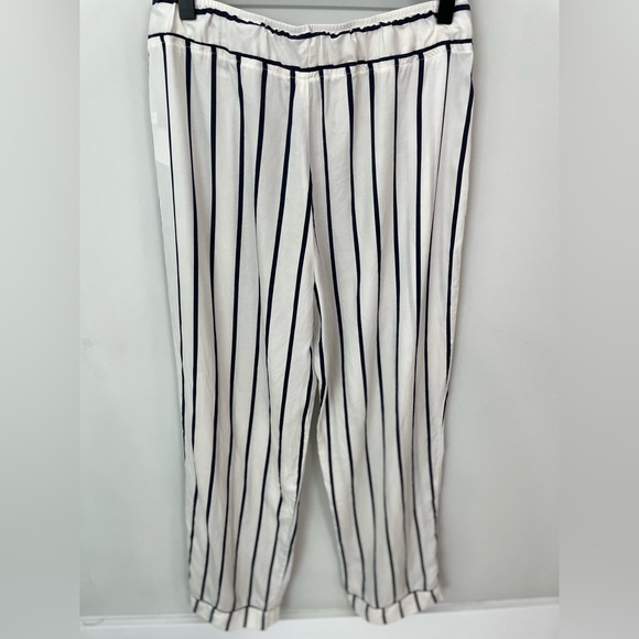 Reformation Pull On Drawstring Waist Striped Tencel Pants White & Navy Size S - Picture 4 of 5